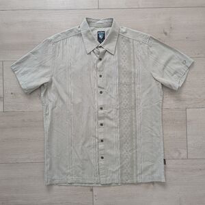 Kuhl Beige Shirt Mens Size M Striped Short Sleeve Button Up Tan.